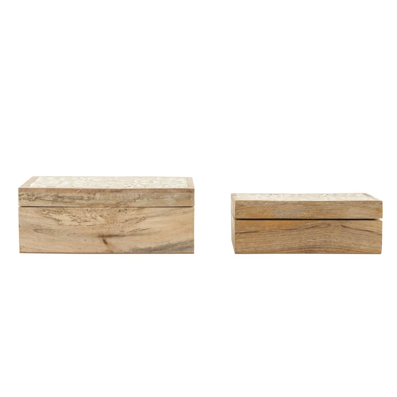 Hello Honey® Handcarved & Whitewashed Mango Wood Box Set